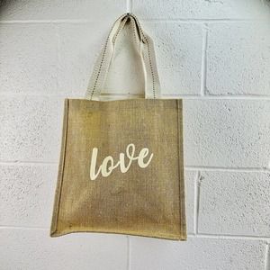 Burlap Tote Bag LOVE 12x12x8 Blank Jute Beach Shopping Handbag Gift Bags